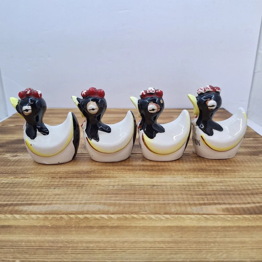 Rooster Salt Pepper and Spices Shaker Set Vintage Japan 1960s Hand Painted‎ X4